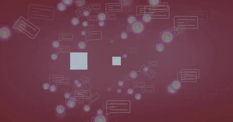 Floating pale square tiles sitting at center on maroon UI, with message boxes Stock Illustration