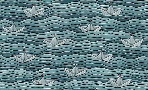 Floating paper boats. Seamless pattern quality illustration Stock Illustration
