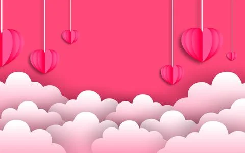 Floating paper hearts on clouds background for valentines day 库存插图
