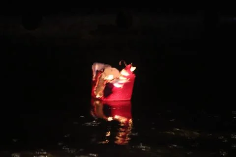 Floating Paper Lantern on Water 스톡 사진