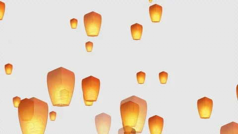 Floating Paper Lanterns Rising with Alpha Channel Transparent Overlay Stock Footage 331619903