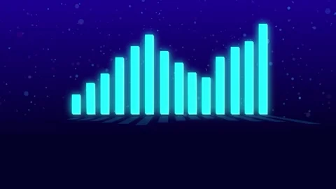Floating particle effects highlight glowing blue bar chart on sleek dark gr.. Stock Footage 321587730