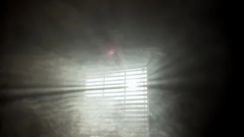 Floating Particles in Air with Sun Light Beams and Rays through Window Blinds Stock Footage 313816510