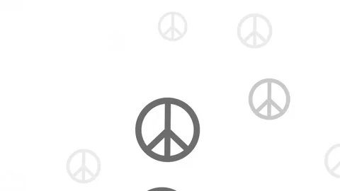 Floating peace symbols animation. A pattern of gray peace signs moves upwards. Stock Footage 315772999