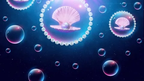 Floating Pearl in a shell in Bubble Background Stock Footage 310741095