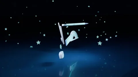 Floating pencil ruler protractor spawning with particles appearing in studio, Stock Footage 339194127