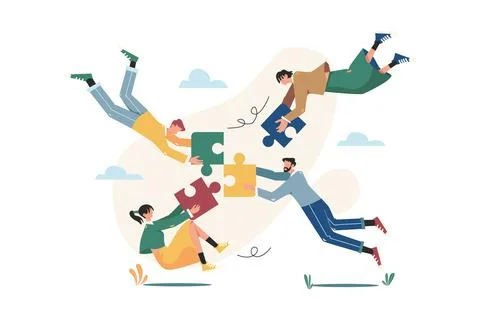 Floating people connecting puzzle elements Stock Illustration