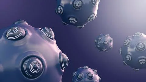 Floating pherical objects with protrusions, 3d rendering 스톡 일러스트