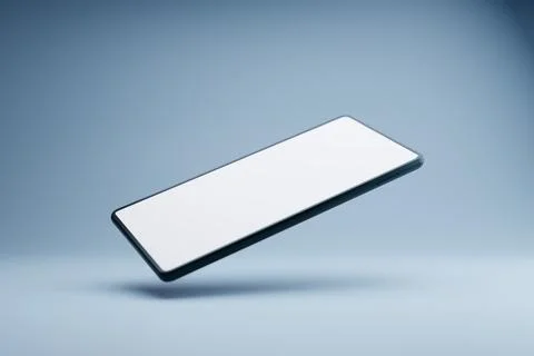 Floating phone mockup, blank screen, studio, blue background, app design Stock Illustration