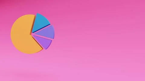 Floating Pie Chart Icon or pie graph on the pink Background. Diagram Stock Illustration