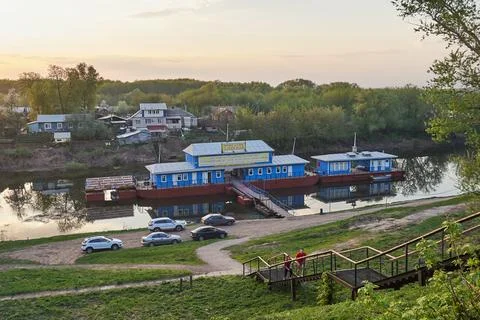 Floating pier on the river in spring Stock Photos