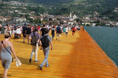 The Floating Piers in Lake Iseo Stock Photos