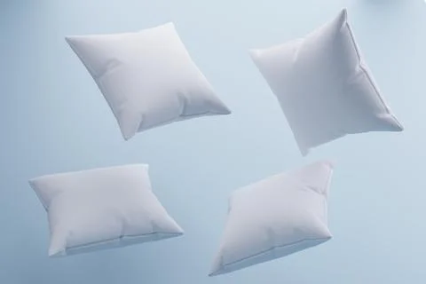 Floating pillows, pastel blue background, mockup, design Stock Illustration