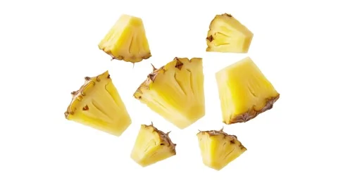 Floating pineapple slices isolated on white Stock Footage 339340731