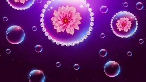 Floating Pink Flower in Diamond Bubble Violet Background Stock Footage 310742355
