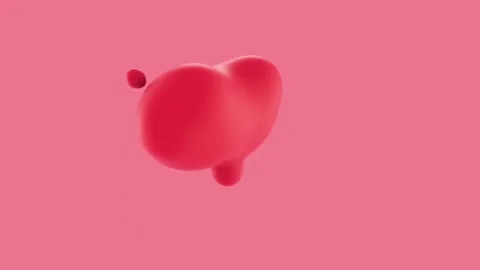 Floating pink fluid blobs merging on a pink background Video stock 333876507