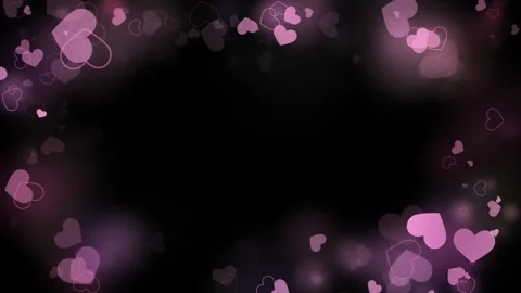 Floating pink heart shapes drifting over dark background with golden sparkles Vidéo 345102941