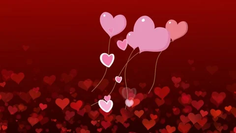 Floating pink hearts on a deep red background for romantic valentine day Stock Footage 338992174