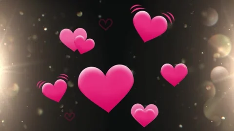 Floating Pink Hearts with Glowing Particles on Black Background Stock Footage 341732951