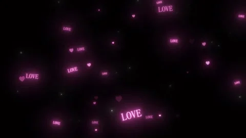 Floating Pink Love Text Hearts Loop Glowing Dark Background Animation Vídeos de archivo 341828773