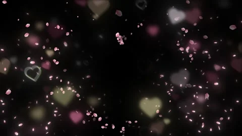 Floating pink petals and glowing hearts particles drifting against dark Stock-Footage 343812715
