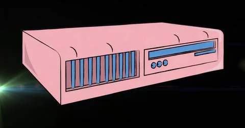 Floating pink server hovering against black backdrop, showing blue vents, but Stock Illustration