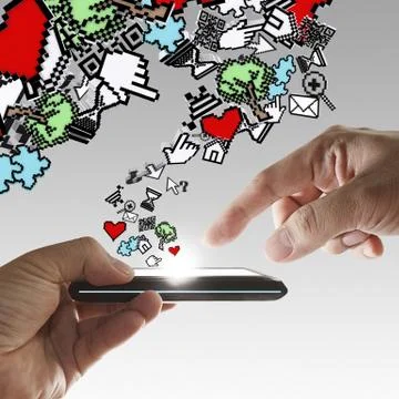 Floating pixel computer icons Stock Illustration