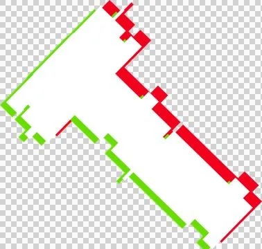 Floating pixel polygon with white core and red-lime borders on transparent Illustration