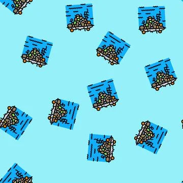 Floating plastic island ocean vector seamless pattern イラスト素材