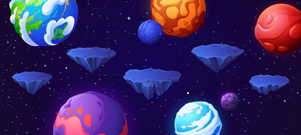 Floating platform space game level ui background Stock Illustration