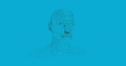 Floating point cloud bust showing head and torso contours in computer render, Foto stock