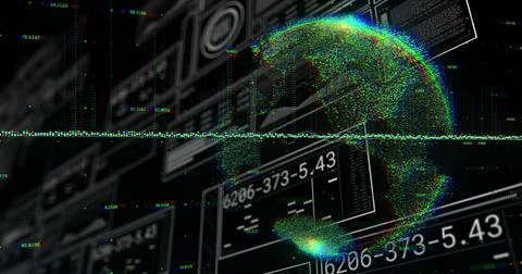Floating pointcloud globe rotating on right in HUD, showing waveform and data 스톡 일러스트