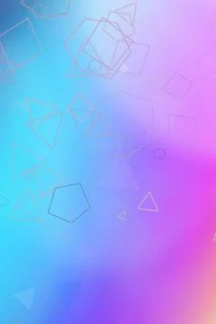 Floating polygon and triangle outlines shimmer over a blue-to-purple gradie.. Stock Illustration