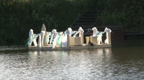 Floating pontoon decorated for wedding Stock Footage 55767995