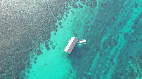 Floating pontoon over coral reef in Indonesia Stock Footage 220114279