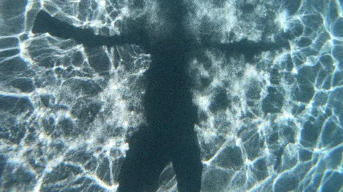 Floating Pool Man Shadow Details Stockbeeldmateriaal 129728015