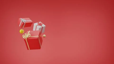 Floating present giftbox levitate in the midair 3D render illustration Stock Illustration