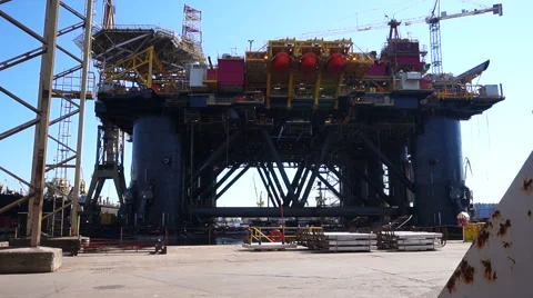 Floating production facility (oil rig platform) during renovation at shipyard Stock Footage 64803762