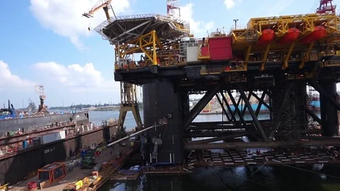 Floating production facility (oil rig platform) during renovation at shipyard Stock Footage 70836210