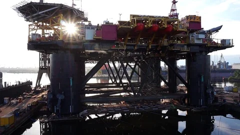 Floating production facility (oil rig platform) during renovation at shipyard Stock Footage 70836294