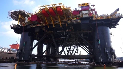 Floating production facility (oil rig platform) during renovation at shipyard Stock Footage 72354125