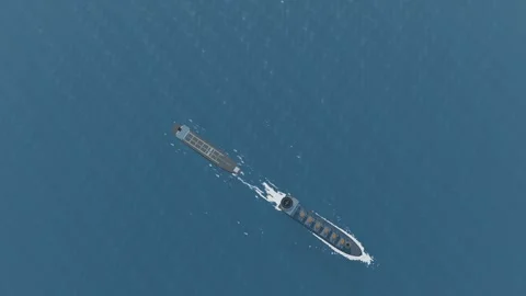 Floating production storage offloading unit aerial midday deep blue ocean lo 스톡 동영상 343894204