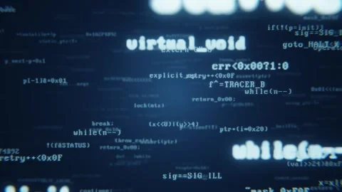 Floating programming source code scrolling on a computer screen in a seamless Stock Footage 347808976