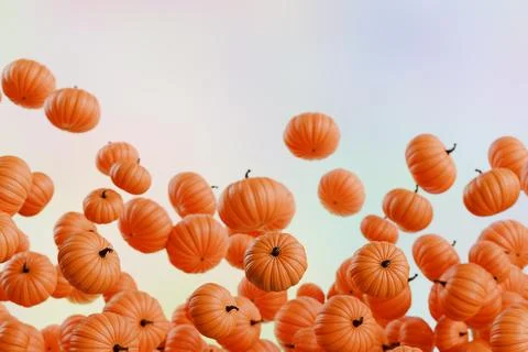 Floating pumpkins against a pastel background. Halloween autumn Illustrazione stock