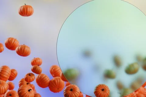 Floating pumpkins with a blurred background. Glassmorphism Illustrazione stock