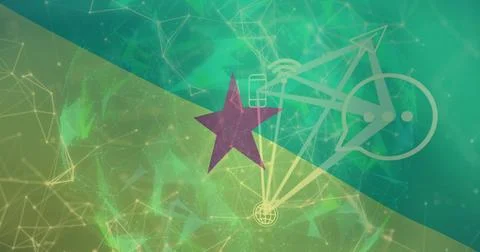 Floating purple five-point star hovering in split digital background, showing イラスト素材