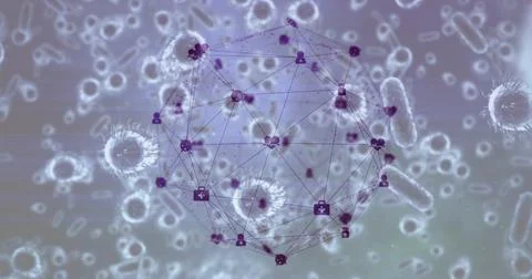 Floating purple network sphere hovering over rod-shaped cells, showing user Stock Illustration