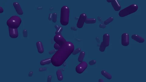 Floating Purple Pharmaceutical Pills in 3D Space Stock Footage 344755630