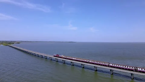 Floating railway with train Stock Footage 149165377