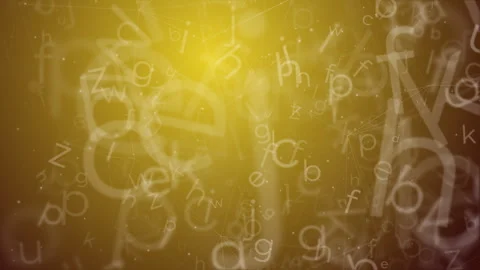 Floating random alphabet particles and plexus line on yellow background. Loop Video stock 283556559